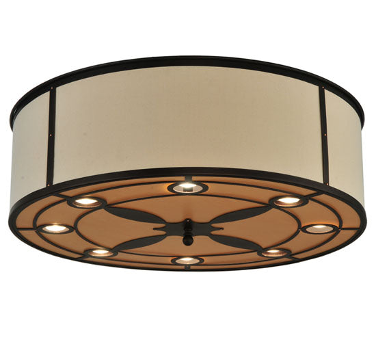 Meyda Lighting Cilindro 30" 16-Light Mahogany Bronze Valence Flush Mount Light With White Textrene Shade