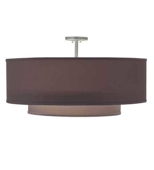 Meyda Lighting Cilindro 30" 2-Light 2-Tier Nickel Pendant Light With Charcoal Beige Textrene Shade