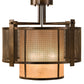 Meyda Lighting Cilindro 30" 3-Light Antique Hammered Gold Weave-Tex Semi-flush Mount Light With Silver Mica Shade Glass