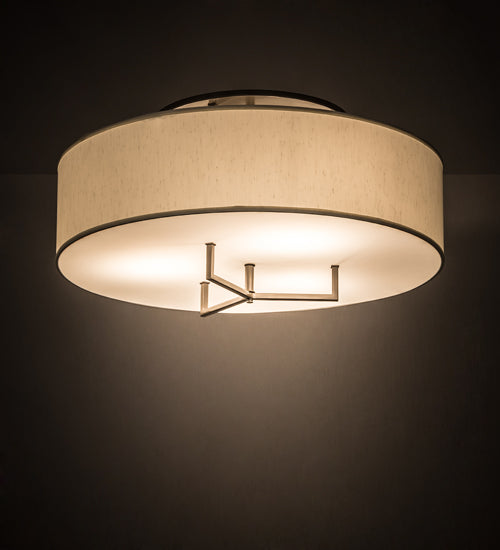 Meyda Lighting Cilindro 30" 3-Light Bronze Metallic Bahn Pendant Light With Beige Textrene & White Statuario Idalight Shade