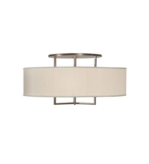 Meyda Lighting Cilindro 30" 3-Light Bronze Metallic Bahn Pendant Light With Beige Textrene & White Statuario Idalight Shade