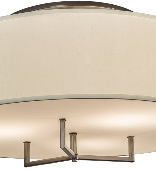 Meyda Lighting Cilindro 30" 3-Light Bronze Metallic Bahn Pendant Light With Beige Textrene & White Statuario Idalight Shade