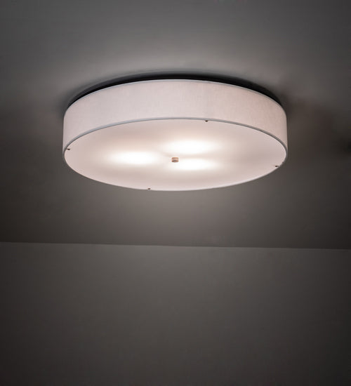 Meyda Lighting Cilindro 30" 3-Light Craftsman Brown Flush Mount Light With Off White Textrene & White Statuario Idalight Shade