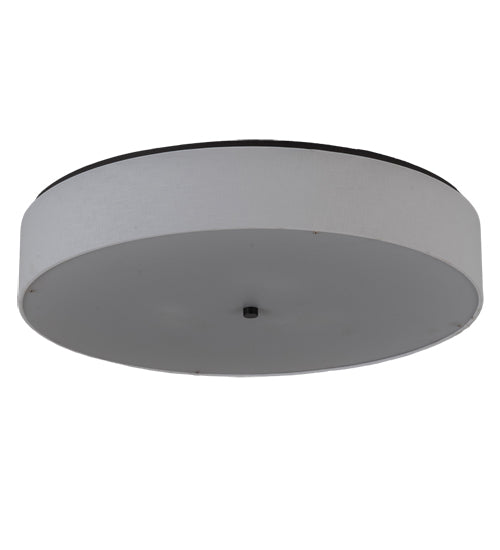 Meyda Lighting Cilindro 30" 3-Light Craftsman Brown Flush Mount Light With Off White Textrene & White Statuario Idalight Shade