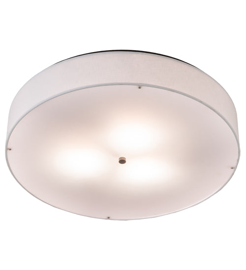 Meyda Lighting Cilindro 30" 3-Light Craftsman Brown Flush Mount Light With Off White Textrene & White Statuario Idalight Shade
