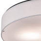 Meyda Lighting Cilindro 30" 3-Light Craftsman Brown Flush Mount Light With Off White Textrene & White Statuario Idalight Shade