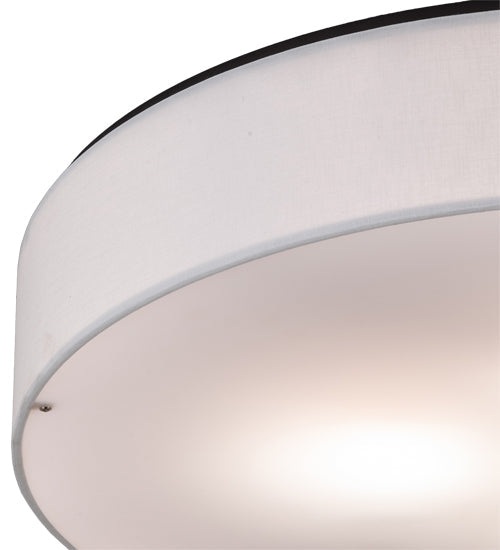 Meyda Lighting Cilindro 30" 3-Light Craftsman Brown Flush Mount Light With Off White Textrene & White Statuario Idalight Shade