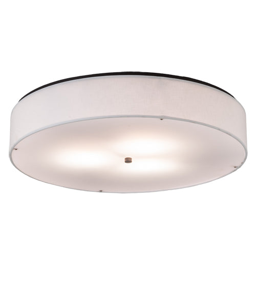 Meyda Lighting Cilindro 30" 3-Light Craftsman Brown Flush Mount Light With Off White Textrene & White Statuario Idalight Shade