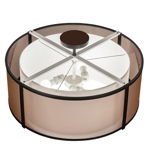 Meyda Lighting Cilindro 30" 3-Light Flat Black Semi-flush Mount Light With White & Black Organza Textrene Shade