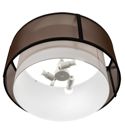 Meyda Lighting Cilindro 30" 3-Light Flat Black Semi-flush Mount Light With White & Black Organza Textrene Shade