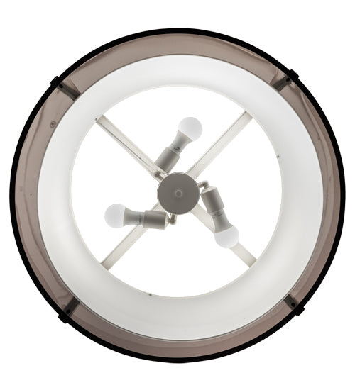 Meyda Lighting Cilindro 30" 3-Light Flat Black Semi-flush Mount Light With White & Black Organza Textrene Shade