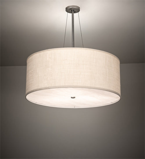 Meyda Lighting Cilindro 30" 3-Light Nickel Pendant Light With Eggshell Textrene & Angelwing Idalight Shade