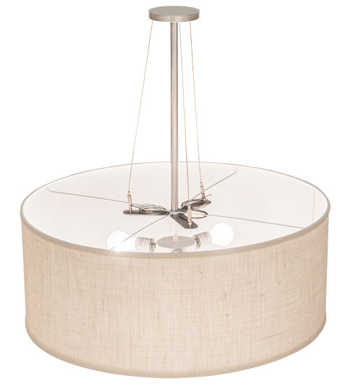 Meyda Lighting Cilindro 30" 3-Light Nickel Pendant Light With Eggshell Textrene & Angelwing Idalight Shade
