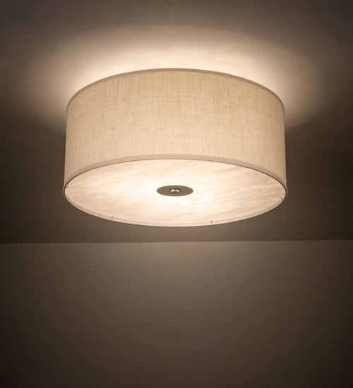 Meyda Lighting Cilindro 30" 3-Light Nickel Powder Coat Flush Mount Light With Eggshell Textrene & Angelwing Idalight Shade