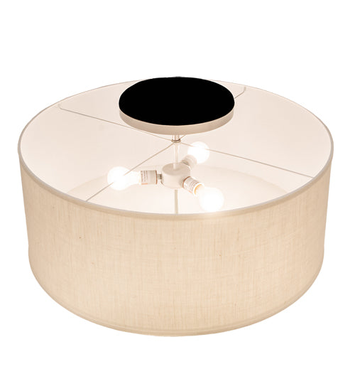 Meyda Lighting Cilindro 30" 3-Light Nickel Powder Coat Flush Mount Light With Eggshell Textrene & Angelwing Idalight Shade