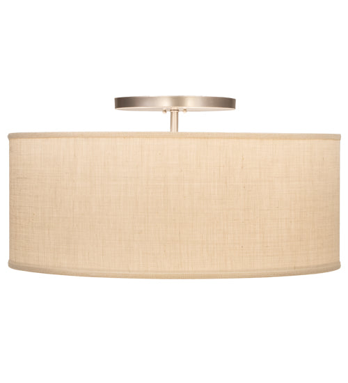 Meyda Lighting Cilindro 30" 3-Light Nickel Powder Coat Flush Mount Light With Eggshell Textrene & Angelwing Idalight Shade