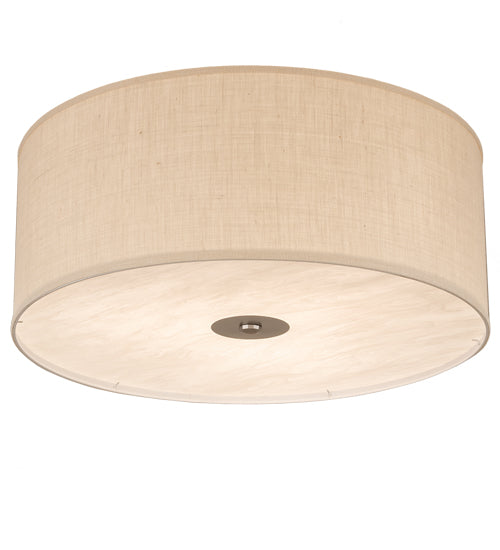 Meyda Lighting Cilindro 30" 3-Light Nickel Powder Coat Flush Mount Light With Eggshell Textrene & Angelwing Idalight Shade