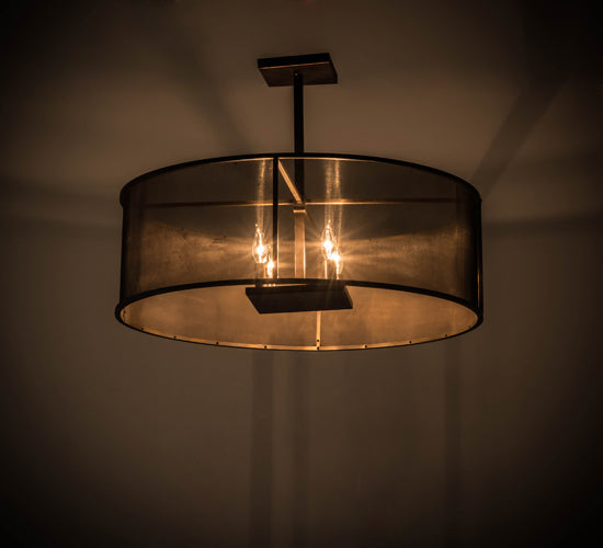 Meyda Lighting Cilindro 30" 4-Light Antique Brass Pendant Light With Solid Brass Mesh Shade