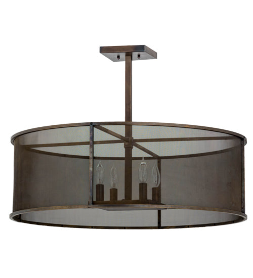 Meyda Lighting Cilindro 30" 4-Light Antique Brass Pendant Light With Solid Brass Mesh Shade