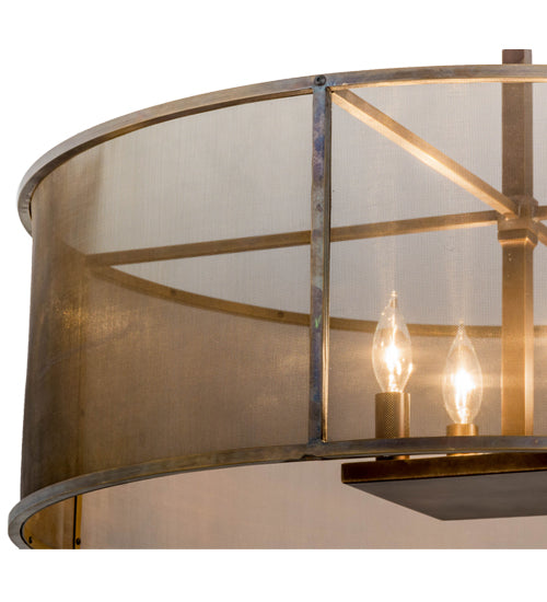 Meyda Lighting Cilindro 30" 4-Light Antique Brass Pendant Light With Solid Brass Mesh Shade