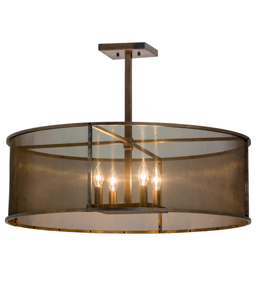 Meyda Lighting Cilindro 30" 4-Light Antique Brass Pendant Light With Solid Brass Mesh Shade