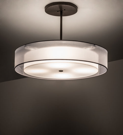 Meyda Lighting Cilindro 30" 4-Light Gilded Tobacco Pendant Light With White Statuario Idalight & Silver Organza Textrene Shade