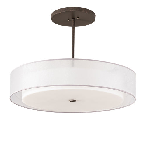 Meyda Lighting Cilindro 30" 4-Light Gilded Tobacco Pendant Light With White Statuario Idalight & Silver Organza Textrene Shade