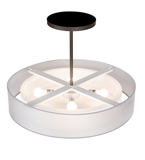 Meyda Lighting Cilindro 30" 4-Light Gilded Tobacco Pendant Light With White Statuario Idalight & Silver Organza Textrene Shade