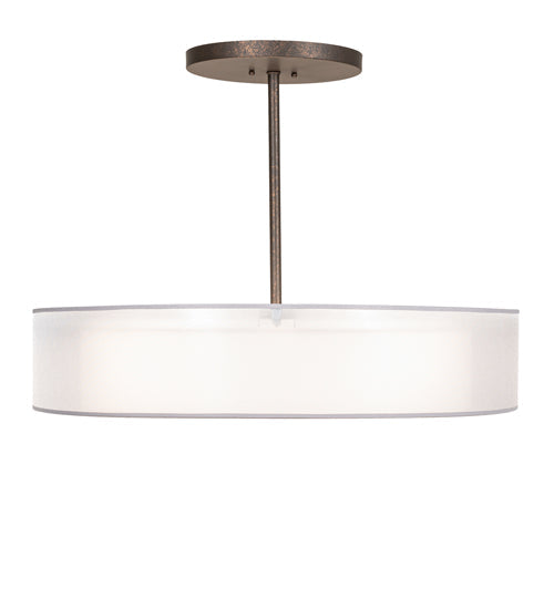 Meyda Lighting Cilindro 30" 4-Light Gilded Tobacco Pendant Light With White Statuario Idalight & Silver Organza Textrene Shade