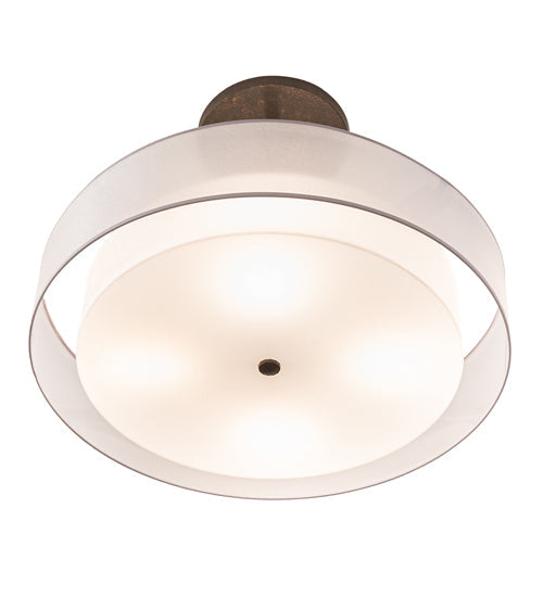 Meyda Lighting Cilindro 30" 4-Light Gilded Tobacco Pendant Light With White Statuario Idalight & Silver Organza Textrene Shade