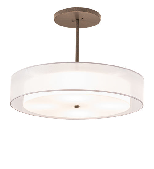 Meyda Lighting Cilindro 30" 4-Light Gilded Tobacco Pendant Light With White Statuario Idalight & Silver Organza Textrene Shade