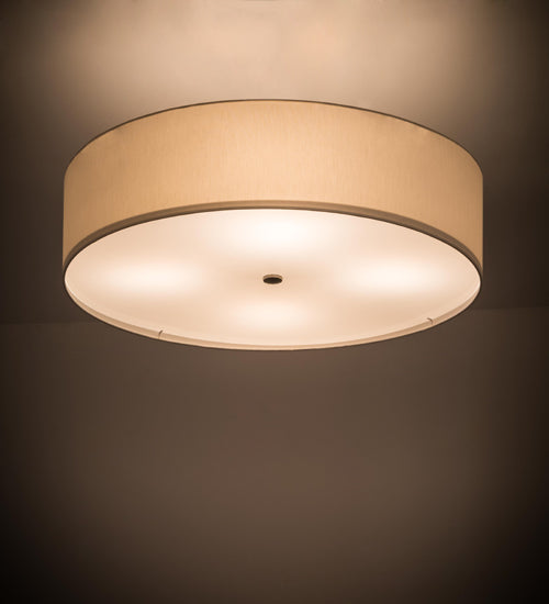 Meyda Lighting Cilindro 30" 4-Light Nickel Flush Mount Light With White Textrene Shade