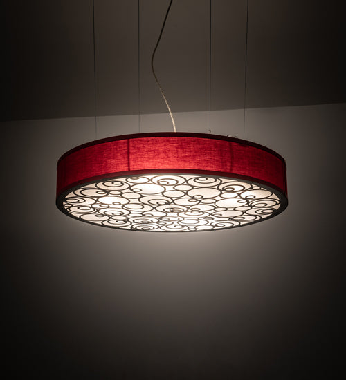 Meyda Lighting Cilindro 30" 4-Light Nickel Powder Coat Spiral Pendant Light With Red Textrene And Contrail Mist Idalight Shade