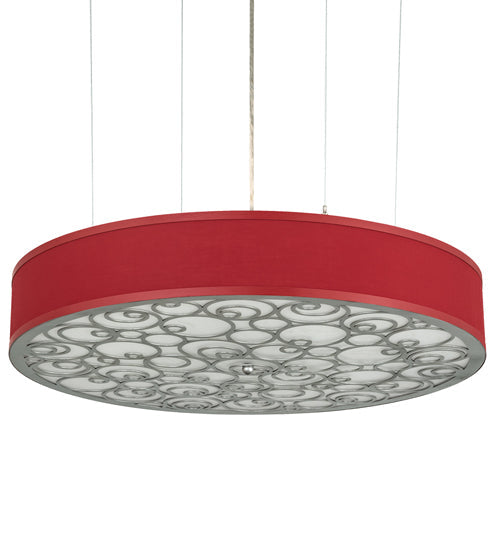 Meyda Lighting Cilindro 30" 4-Light Nickel Powder Coat Spiral Pendant Light With Red Textrene And Contrail Mist Idalight Shade