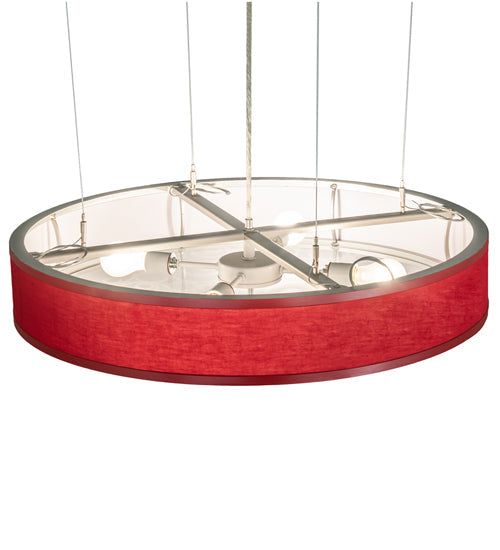 Meyda Lighting Cilindro 30" 4-Light Nickel Powder Coat Spiral Pendant Light With Red Textrene And Contrail Mist Idalight Shade