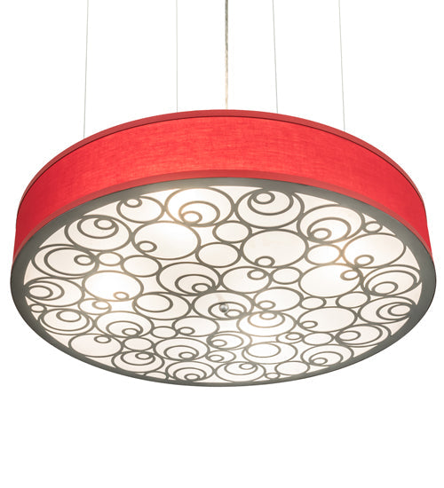 Meyda Lighting Cilindro 30" 4-Light Nickel Powder Coat Spiral Pendant Light With Red Textrene And Contrail Mist Idalight Shade