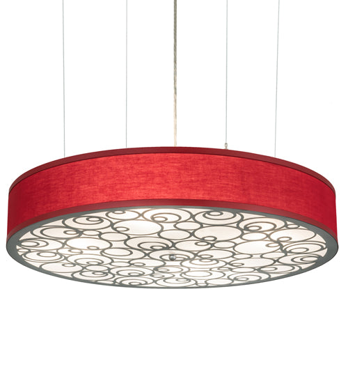 Meyda Lighting Cilindro 30" 4-Light Nickel Powder Coat Spiral Pendant Light With Red Textrene And Contrail Mist Idalight Shade