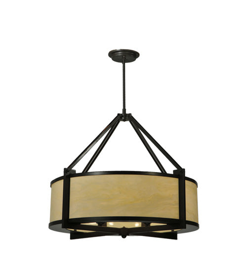 Meyda Lighting Cilindro 30" 4-Light Timeless Bronze Cross Hatch Pendant Light With Creme Carrare Idalight Shade