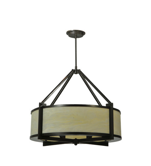 Meyda Lighting Cilindro 30" 4-Light Timeless Bronze Cross Hatch Pendant Light With Creme Carrare Idalight Shade