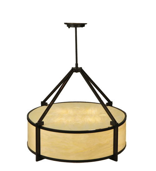 Meyda Lighting Cilindro 30" 4-Light Timeless Bronze Cross Hatch Pendant Light With Creme Carrare Idalight Shade
