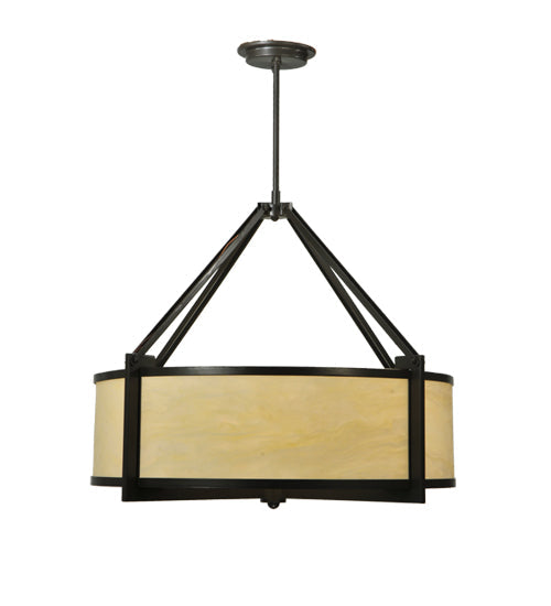 Meyda Lighting Cilindro 30" 4-Light Timeless Bronze Cross Hatch Pendant Light With Creme Carrare Idalight Shade