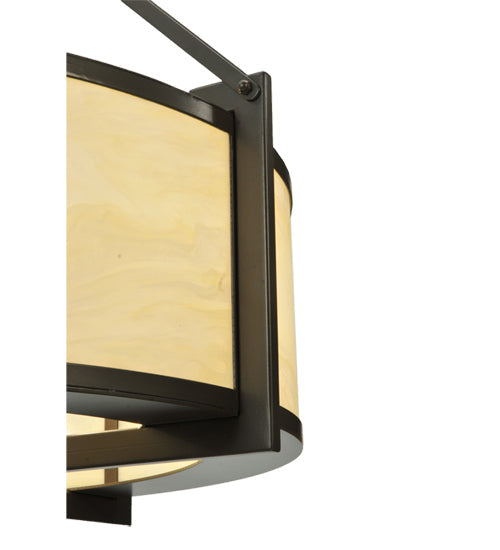 Meyda Lighting Cilindro 30" 4-Light Timeless Bronze Cross Hatch Pendant Light With Creme Carrare Idalight Shade
