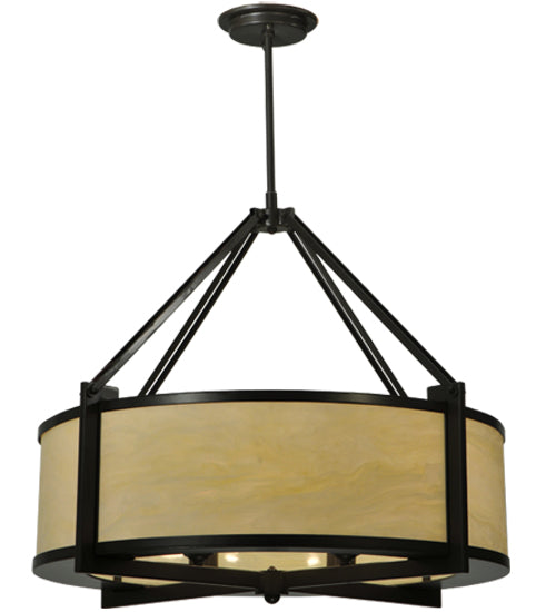 Meyda Lighting Cilindro 30" 4-Light Timeless Bronze Cross Hatch Pendant Light With Creme Carrare Idalight Shade