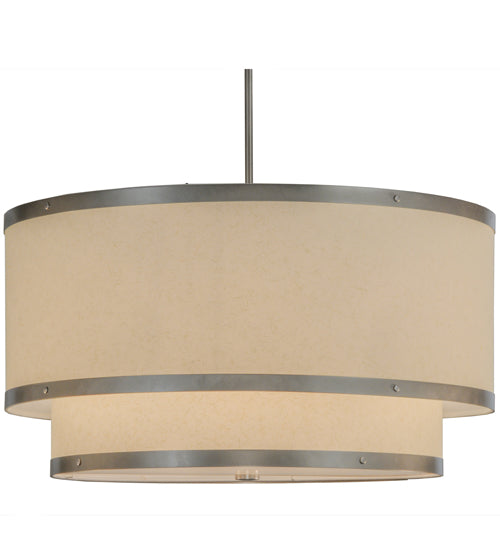 Meyda Lighting Cilindro 30" 6-Light 2-Tier Nickel Powder Coat Pendant Light With White Eggshell Textrene Shade
