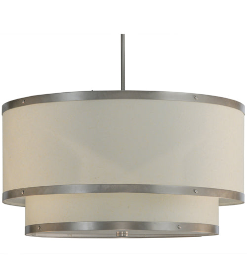 Meyda Lighting Cilindro 30" 6-Light 2-Tier Nickel Powder Coat Pendant Light With White Eggshell Textrene Shade