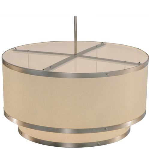 Meyda Lighting Cilindro 30" 6-Light 2-Tier Nickel Powder Coat Pendant Light With White Eggshell Textrene Shade