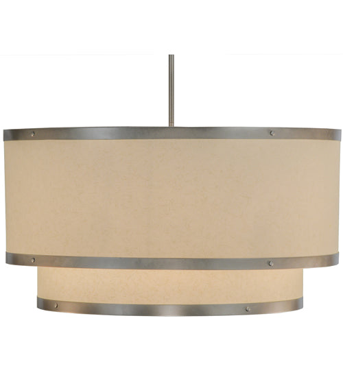 Meyda Lighting Cilindro 30" 6-Light 2-Tier Nickel Powder Coat Pendant Light With White Eggshell Textrene Shade
