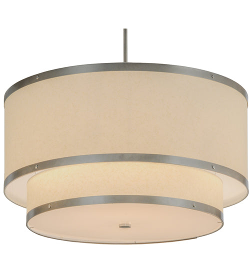 Meyda Lighting Cilindro 30" 6-Light 2-Tier Nickel Powder Coat Pendant Light With White Eggshell Textrene Shade