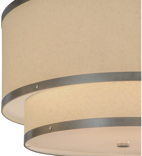 Meyda Lighting Cilindro 30" 6-Light 2-Tier Nickel Powder Coat Pendant Light With White Eggshell Textrene Shade