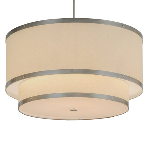 Meyda Lighting Cilindro 30" 6-Light 2-Tier Nickel Powder Coat Pendant Light With White Eggshell Textrene Shade